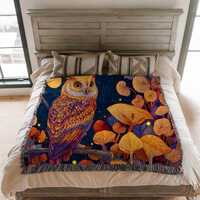 Owl blanket, Halloween woven blanket woven halloween blanket, owl forest embroidery, halloween throw