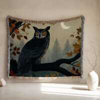 Halloween woven blanket woven halloween blanket, owl forest embroidery, owl blanket, halloween throw