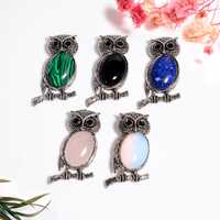 Owl Pendant, Green Malacite Pendant, 925 Sterling Silver Pendant, Onyx, Lapis Lazuli, Rose Quartz, M