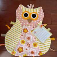 Handmade Baby Tag Animal Olivia Owl Sensory, Ribbon, Security, Lovie Blanket