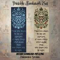 Printable Owl Bookmark Set, Gothic Owl, Edgar Allen Poe Quote, Instant Download PDF and PNG