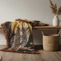 Owl Moon Woven Blanket: Rustic Autumn Forest Wildlife Boho Throw