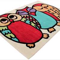 Hand-Tufted Beige Owl Kids Rug – Colorful Animal Theme Carpet for Nursery & Playroom