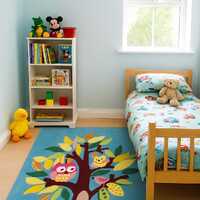 Colorful Birds & Owls Hand-Tufted Custom Made Kids' Rug – Playful Nature Design