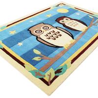 Cozy Comfort Blue Hand-Tufted Kids' Owl Rug for Nursery or Playroom