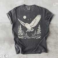 Barn Owl T-Shirt, Flying Owl, Night Forest, Moon Stars Tee, Nature Graphic, Bird Lover Gift, Unique 