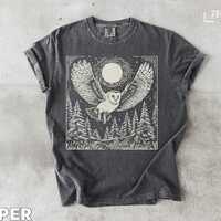 Barn Owl T-Shirt, Flying Owl Under Moon T-Shirt, Forest Scene Tee, Nature Lover Shirt, Nocturnal Owl