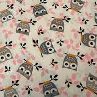 Grey owls on white background by Richlin Fabric