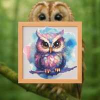 Watercolour Owl Cross Stitch Pattern – Digital PDF, Counted Cross Stitch Chart, Instant Downlo
