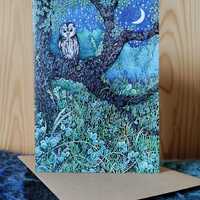 Owl and the Crescent Moon - Greetings Card
