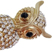 VTG Owl Brooch Pav&eacute; Rhinestones Mid Century Figural Gold Tone 1960s 1970s Pin