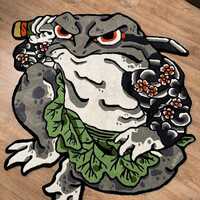 Samurai Owl Wool Rug Japanese Warrior Art, Kids Room Decor