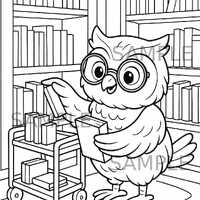Owl Librarian Coloring Page, Printable Cute Animal Working Coloring Sheet for Kids, Fun Educational 