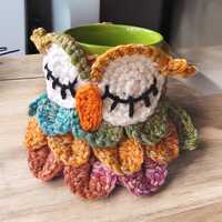 Crochet Owl Mug Cozy: Colorful Coffee Cup Sleeve