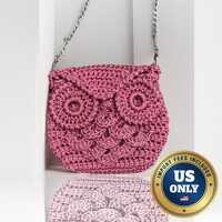 Raspberry Crochet Owl Purse: Festival Crossbody Bag, Silver Chain