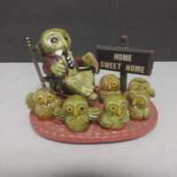 Owl Diorama Figurine Home Sweet Home Ceramic Bird Family