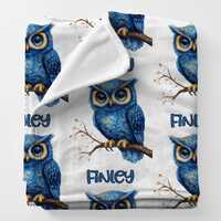 BIRD Blanket Custom Name Babyshower Gift, Owl Newborn Girl Nursery Gift Blanket, Woodland Theme Boy 