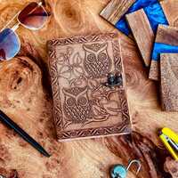Handmade Owl Embossed Leather Notebook for writing and Sketching, 8x6 Inches, 200 Writing pages, Boo