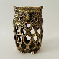 Vintage Brass Owl Lantern Candleholder Votive Holder Whimsical Cottagecore Home Decor Made in Korea