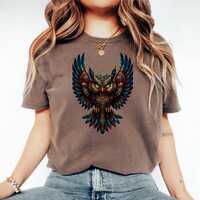 Owl Graphic Tee-Boho Owl Tee-Mystical Owl Shirt-Colorful Owl graphic tee-Spirit Animal Owl Tee-Owl L