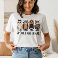 Spooky Feral Owl Halloween Shirt, Ghost Witch Pumpkin Graphic Tee, Owl Lover Costume Gift