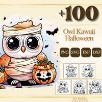Owl Kawaii Halloween PNG Bundle &ndash; 100+ Cricut & Silhouette Files, SVG, DXF, Eps &ndash; Li
