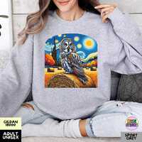 Great Grey Owl Van Gogh Starry Night Fall Artsy Sweatshirt, Forestcore Clothing Fall Animal Birdwatc
