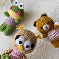 Crochet Amigurumi Toys. Frog, Owl and Tiger. Handmade Cotton Stuffed Animals, 4.5 inch Plush