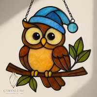 Cute Sleeping Owl Stained Glass Pattern PDF, Digital Download Pattern Stained Glass, DIY Suncatcher 