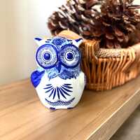 Owl Figurine &ndash; Blue and White Ceramic Home Decor | Cottagecore & Asian-Inspired Shelf Acce