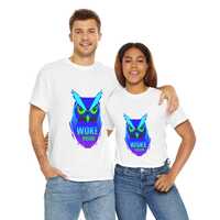 Cyberpunk Neon Owl T-shirt. Woke Vision Graphic Tee. Futuristic Streetwear Art. Edgy Rave Festival U