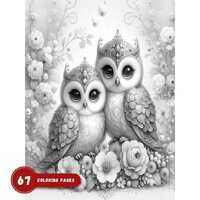 Grayscale Coloring Books Flower-Crown Garden Owls: 67 Printable Coloring Pages for adults and Kids (
