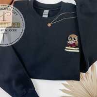 Embroidered Cute Owl Sweatshirt, Bookish Sweatshirt, Reading Gift, Funny Owl Sweatshirt, Book Lover,