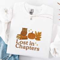 Lost in Chapters Sweatshirt | Faux Embroidery Owl Dark Academia Crewneck