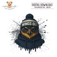 Wings Out Owl PNG, Owl Mascot with Beanie Digital Download, Cool Owl Design, Owl with Glasses PNG, G