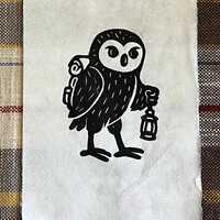 Owl See You Later 5x7" - Whimsical Owl Linocut Print