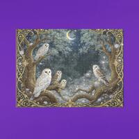 Mystical Owl Jigsaw Puzzle: Art Nouveau Crescent Moon Forest