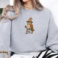 Witchy Owl Halloween Sweatshirt, Retro Cottagecore Fall Crewneck, Cute Mushroom Forest Shirt, Wholes