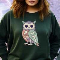 Pastel Patchwork Owl Skeleton Sweatshirt Halloween Pullover