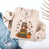 Cozy Fall Owl Sweatshirt: Book Lover Autumn Jumper