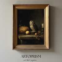 Owl with Pumpkin and Candle &ndash; Rustic Halloween Printable Wall Art Digital Vintage Decor