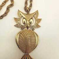 Vintage Gold Tone Owl Necklace: Chunky, Signed, Articulated