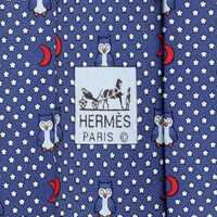 Hermes Men's Silk Tie Whimsical Owls and Moons Pattern 7997 | Necktie Cravate