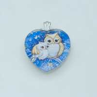Preowned Sterling Silver and Acrylic Owl Heart Pendant - by Bradford Exchange