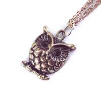 Charming Vintage Small Pewter-Tone Owl Necklace - Adjustable 17-20" Double Chain