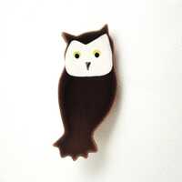Vintage Brown Wooden Owl Pin - Hand-Painted Owl Jewelry