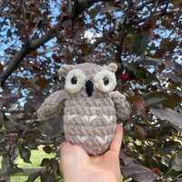 Crochet owl plush stuffed fall animal Halloween decor spooky owl handmade bird plushie autumn themed