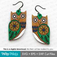 Folk Holiday Owl Earrings SVG Template – Laser Cut Earring Files, Holiday Earrings SVG (Digita