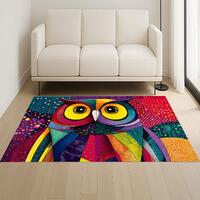 Colorful Owl Rug,Pop Art Owl Rug,Vibrant Bird Rug,Abstract Owl Rug,Whimsical Animal Rug,Modern Art R