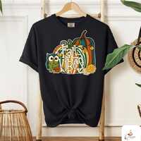 Retro Fall Vibes T-Shirt: Pumpkin Owl Graphic Tee - Comfort Colors